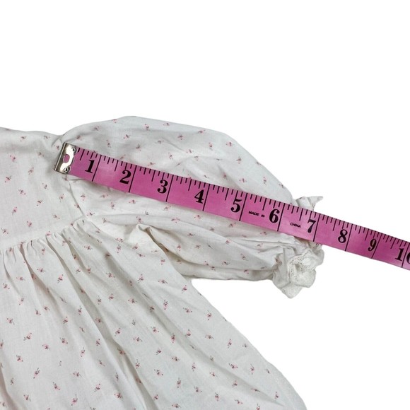 Vtg Hand Smocked Dress 24 Mo. Polly Flinders Calico w Pink Apron Lace 3/4 Sleeve - Picture 12 of 12